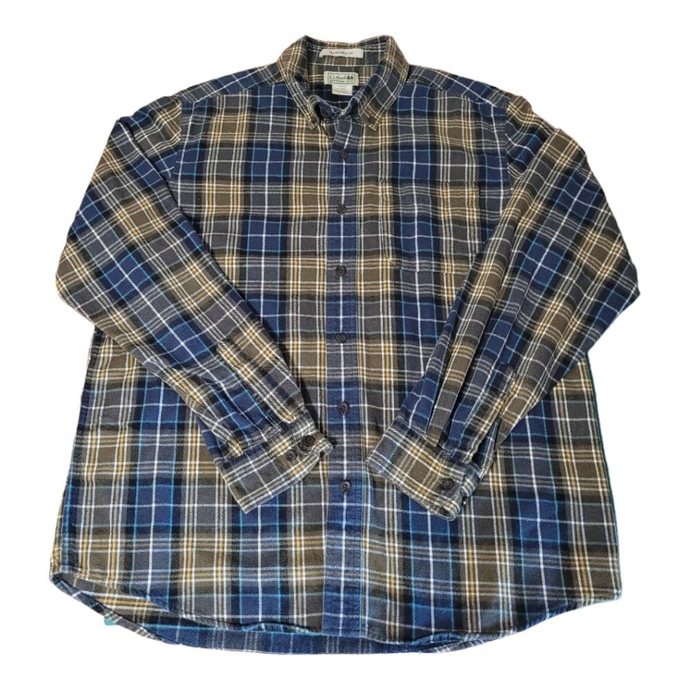 L.L. Bean Traditional Fit Flannel Shirt 228061 Plaid Men's Medium Reg Blue Green